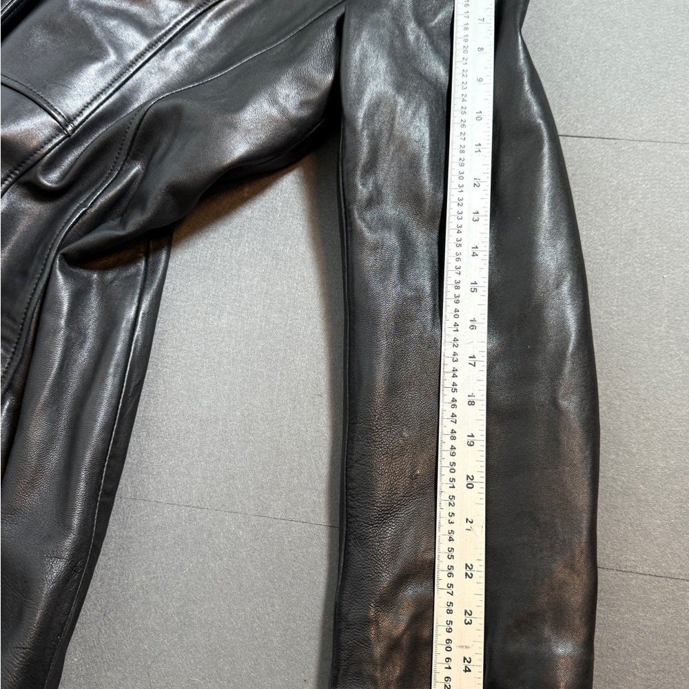 🧥 Danier Black Genuine Leather Mid-Length Coat Women's Large - Picture 9 of 11
